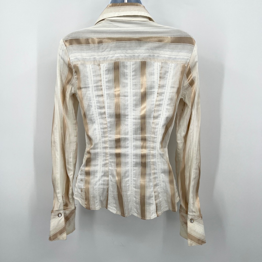 Y2K Cache Ruched Front Pearl Snap Striped Shirt Size S - Picture 5 of 9